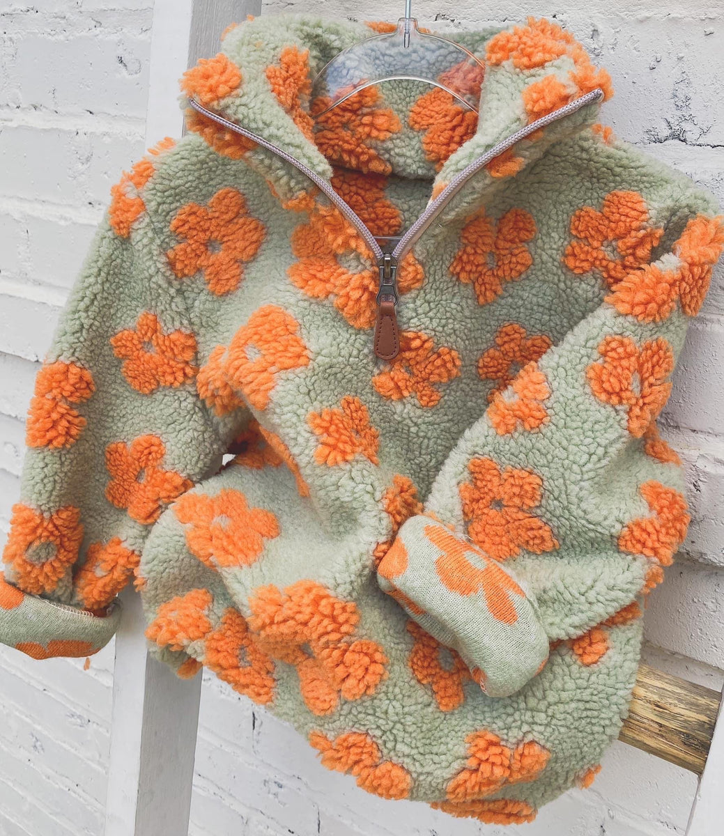 Kiddos orange green daisy sherpa Gunpowder and Lace Boutique Nac