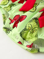 Christmas Baby Girls Romper with Character Print and Red Bows