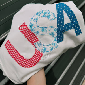 USA embroidery patch white sweatshirt