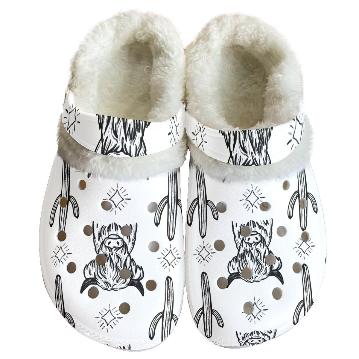 White & Black highland cow Women's Classic Clogs with Fleece 15-20 Business day turnaround time
