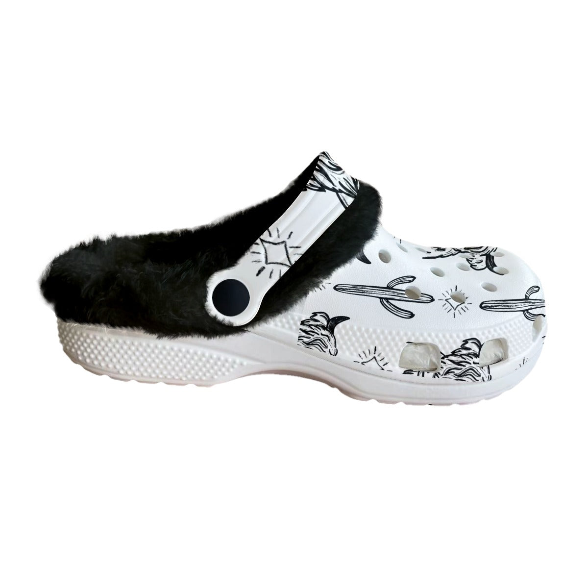 White & Black highland cow Women's Classic Clogs with Fleece 15-20 Business day turnaround time