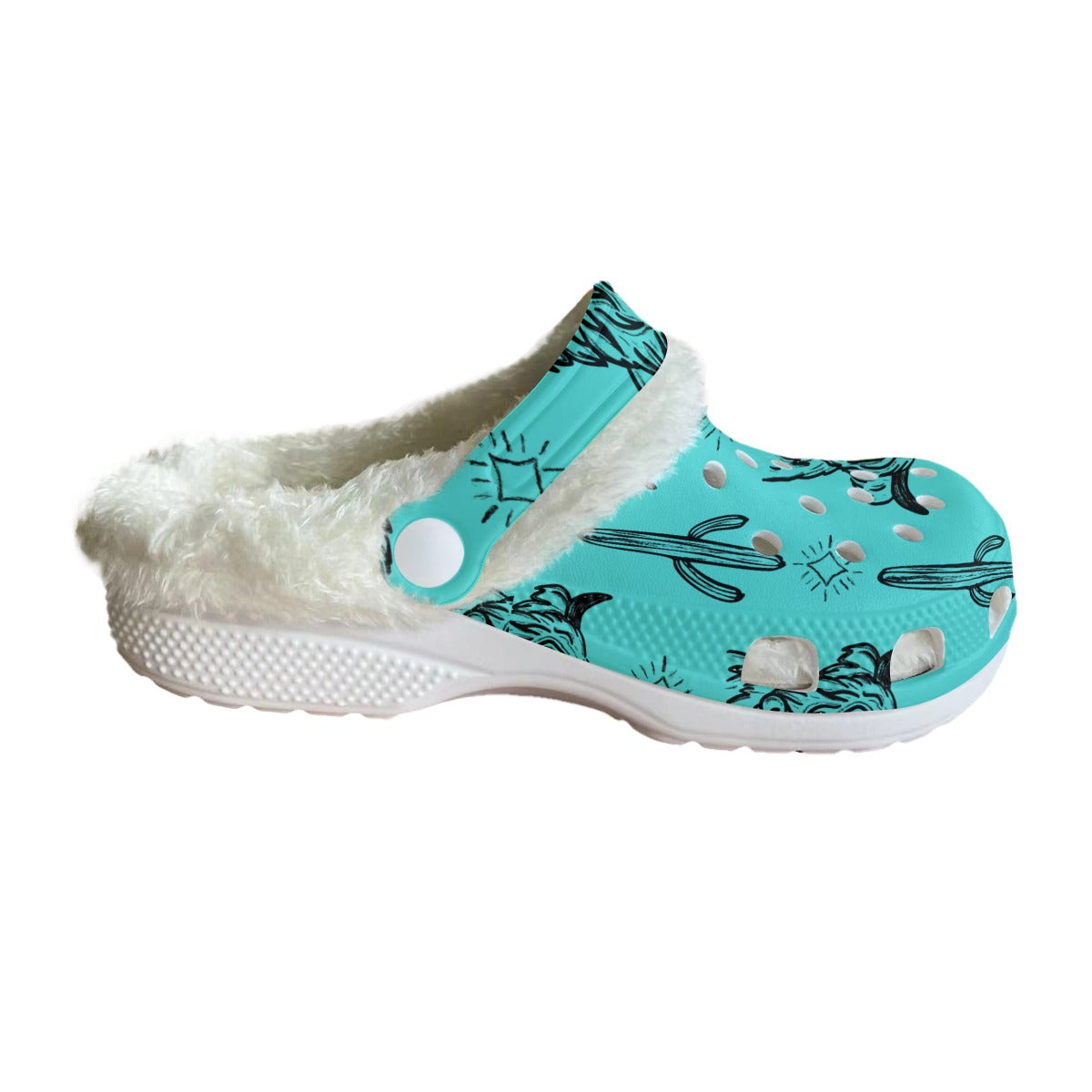 Turquoise & black highland cow Women's Classic Clogs with Fleece 15-20 Business day turnaround time