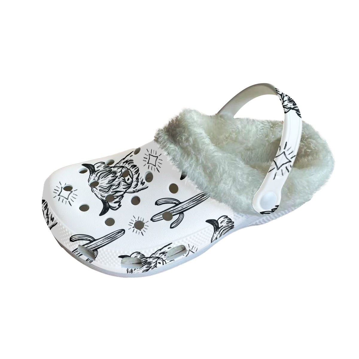 White & Black highland cow Women's Classic Clogs with Fleece 15-20 Business day turnaround time