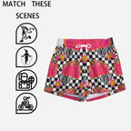 Hot pink flame motor cycle checker Shorts