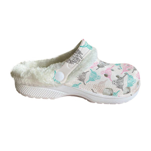 Pastel turquoise, pink, & black highland cow Women's Classic Clogs with Fleece