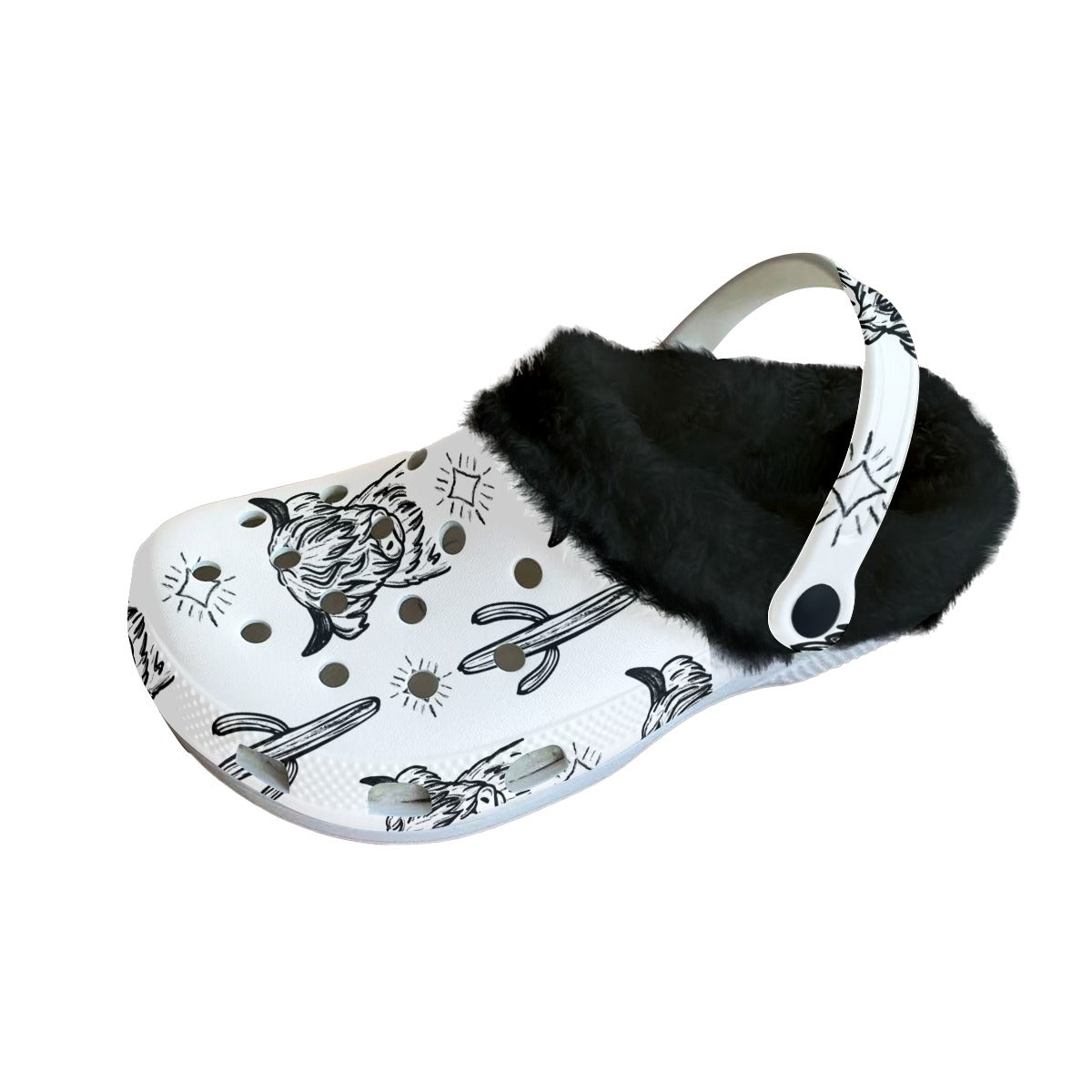 White & Black highland cow Women's Classic Clogs with Fleece 15-20 Business day turnaround time