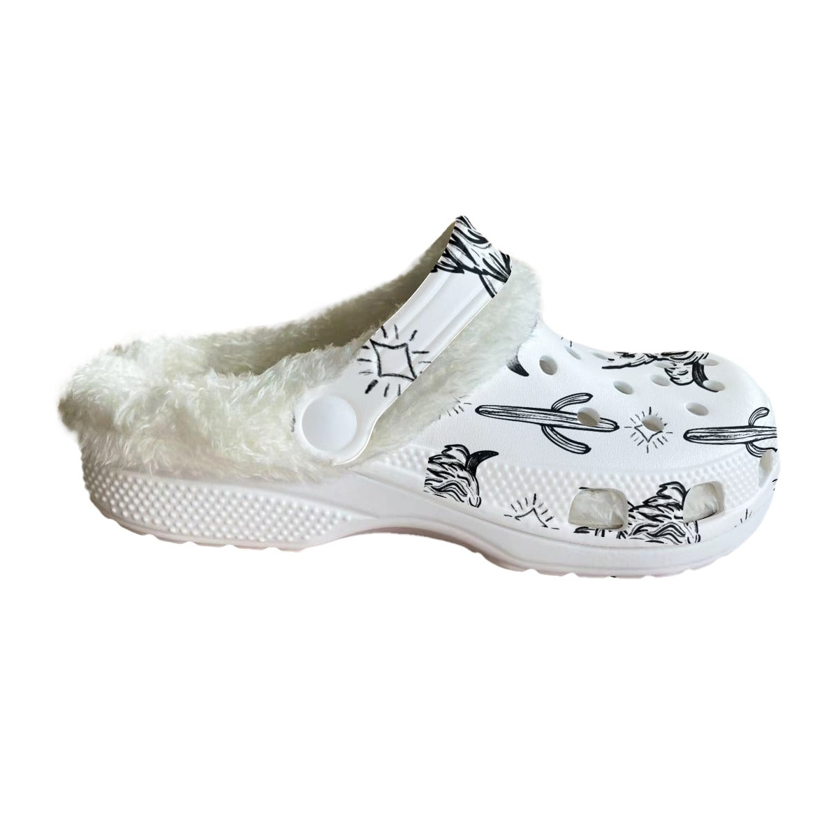White & Black highland cow Women's Classic Clogs with Fleece 15-20 Business day turnaround time