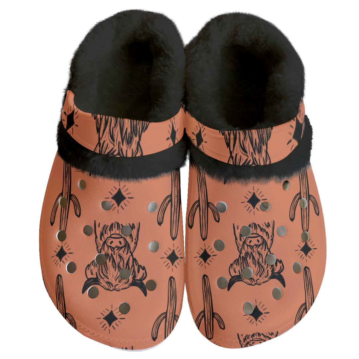 Rust & black highland cow Women's Classic Clogs with Fleece 15-20 Business day turnaround time