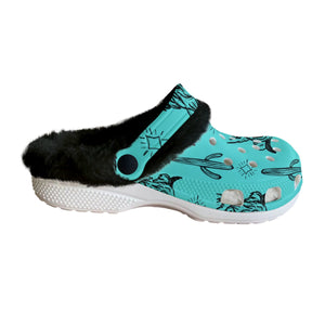 Turquoise & black highland cow Women's Classic Clogs with Fleece 15-20 Business day turnaround time