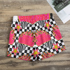 Hot pink flame motor cycle checker Shorts