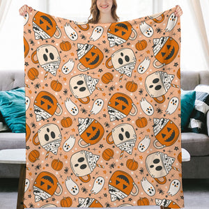 Pumpkin & Ghost whipped mug Ultra-Soft Flannel Blanket  (20 Business day turnaround time)