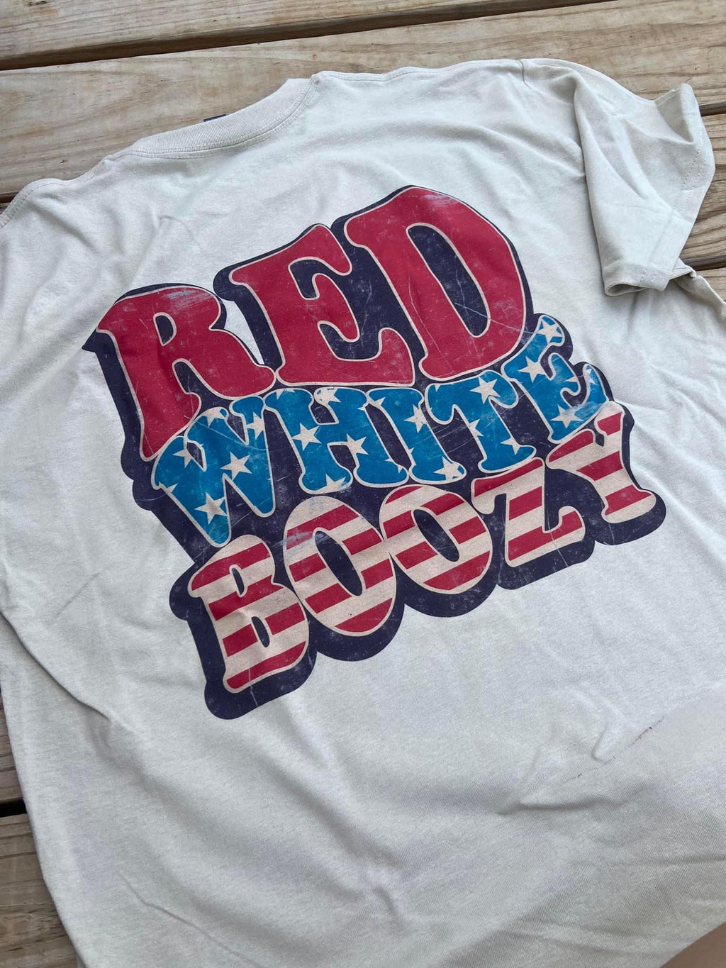 Red White Boozy Distressed Tee