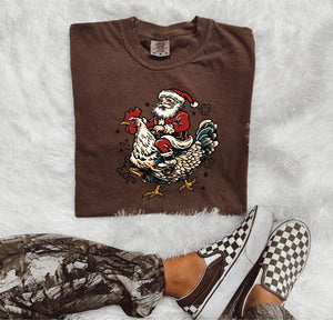 Santa riding chicken tee & sweatshirt