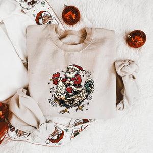 Santa riding chicken tee & sweatshirt