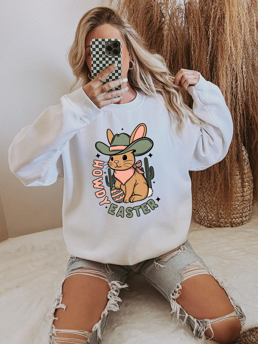 Howdy Easter bunny with cactus tee & sweatshirt