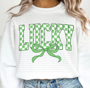 Lucky checker bow tee & sweatshirt