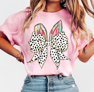 Water color bunny ears with Dalmatian bow tee & sweatshirt