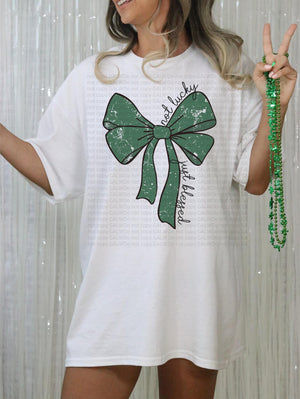 Not lucky just blessed green bow tee & sweatshirt