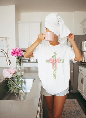 Water color Easter cross with bow tee & sweatshirt