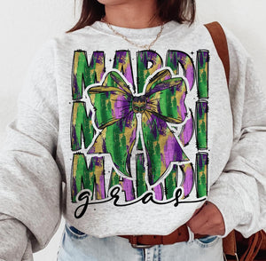 Mardi Mardi Mardi gras water color with bow tee & sweatshirt