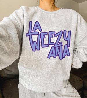 LA WEEZY ANA purple font tee & sweatshirt