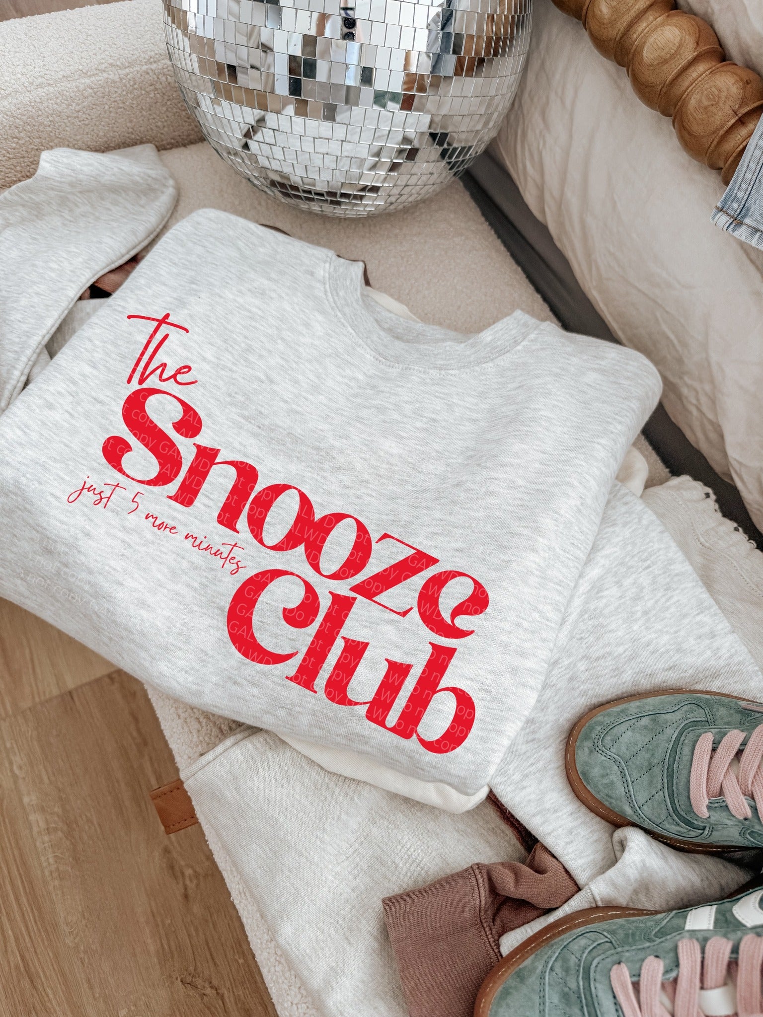 Red the snooze club tee or sweatshirt