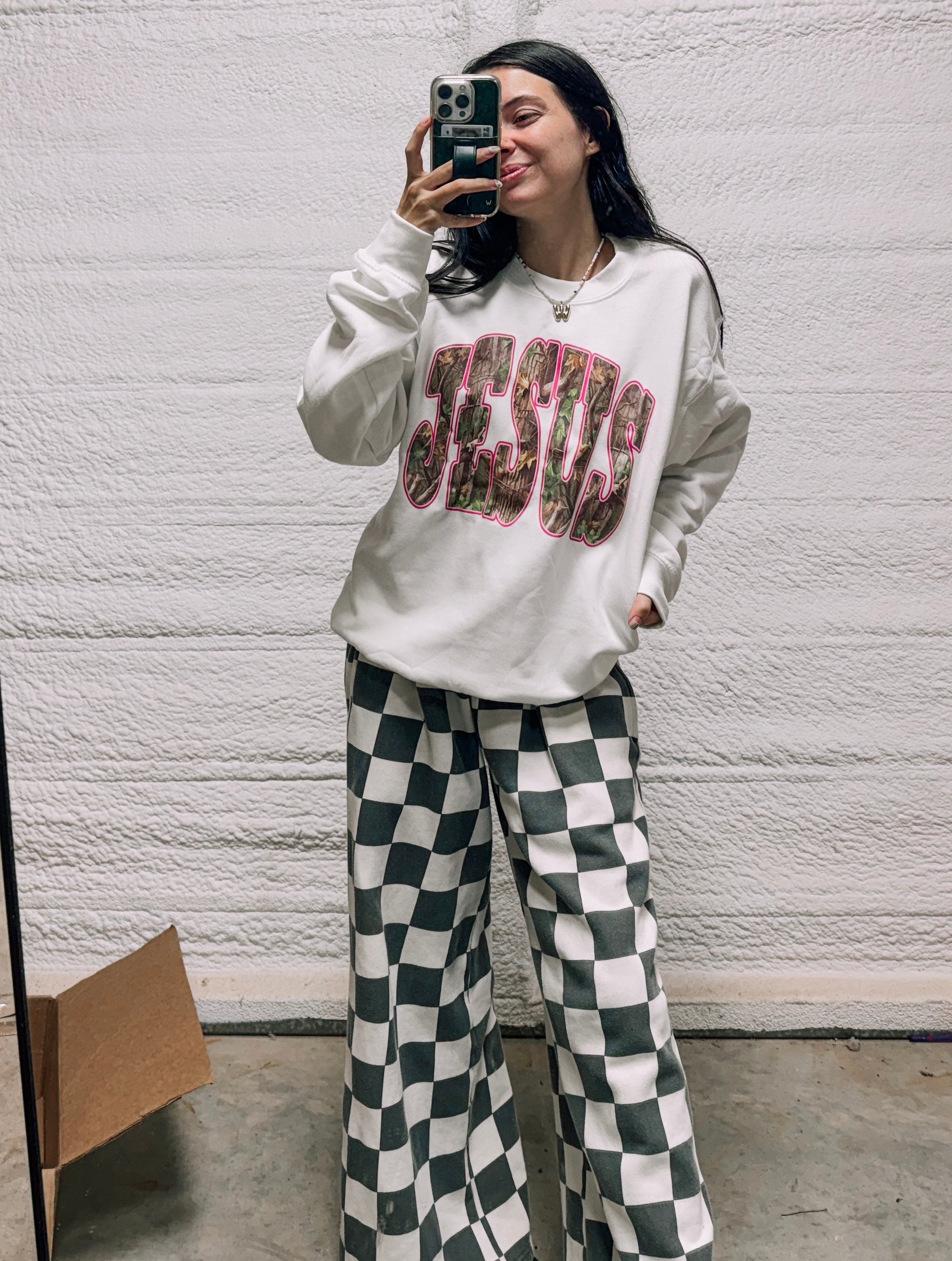 Camo Jesus hot pink outline tee or sweatshirt