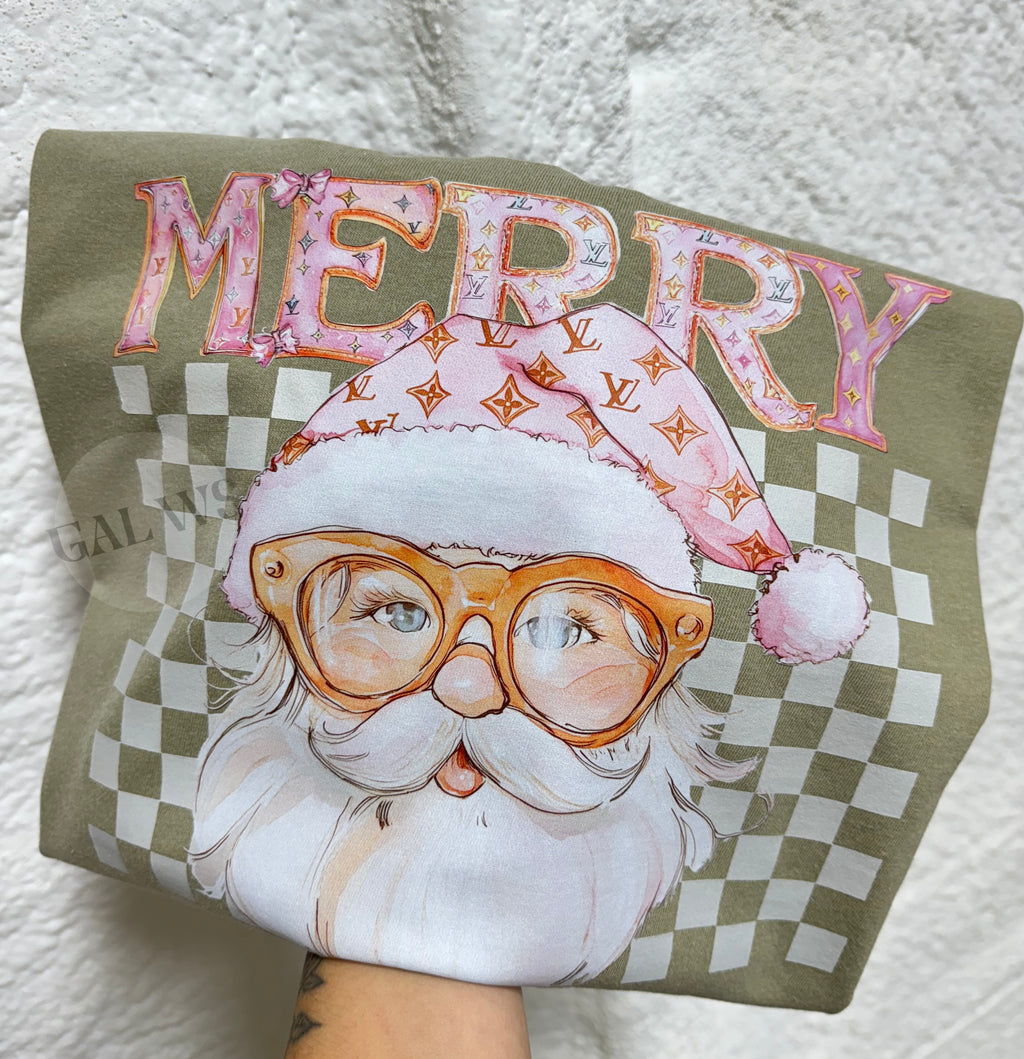 Merry stylish checker Santa design tee / sweatshirt