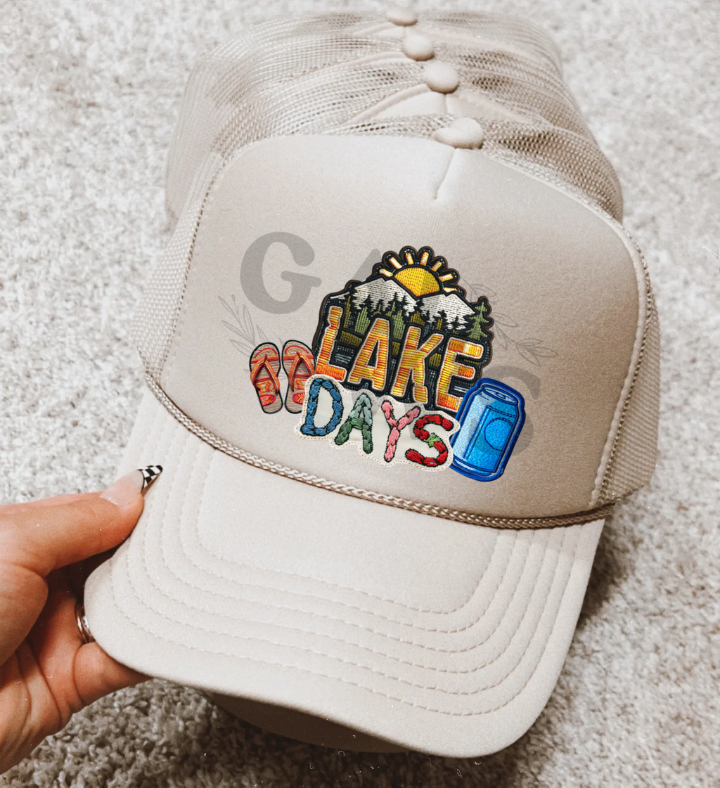 Lake days sand trucker hat faux embroidery patches