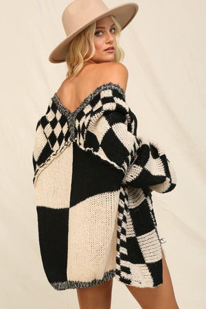 The Kelsie oversized slouchy checker knitted cardigan