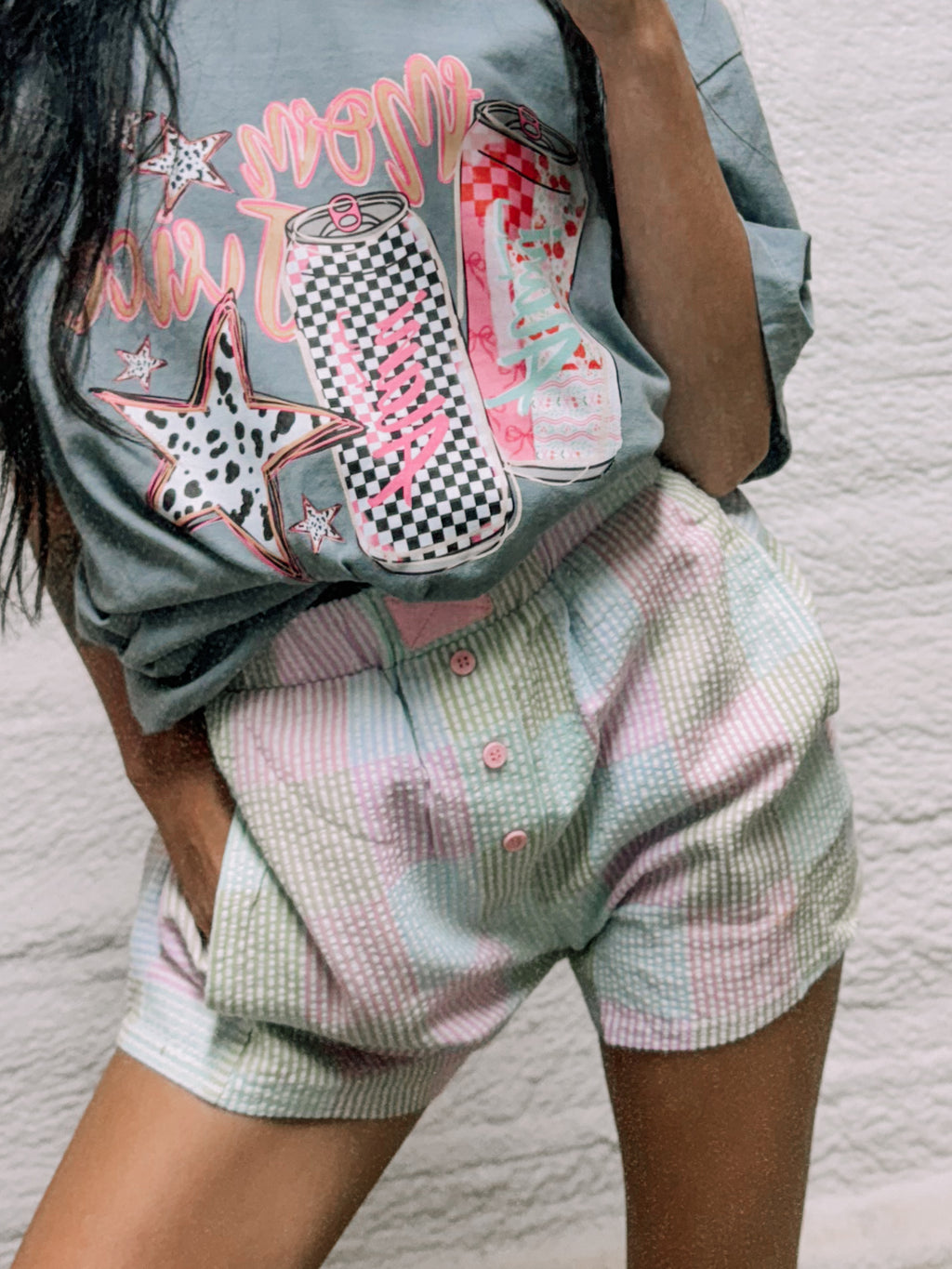 Pastel checker boxer shirts