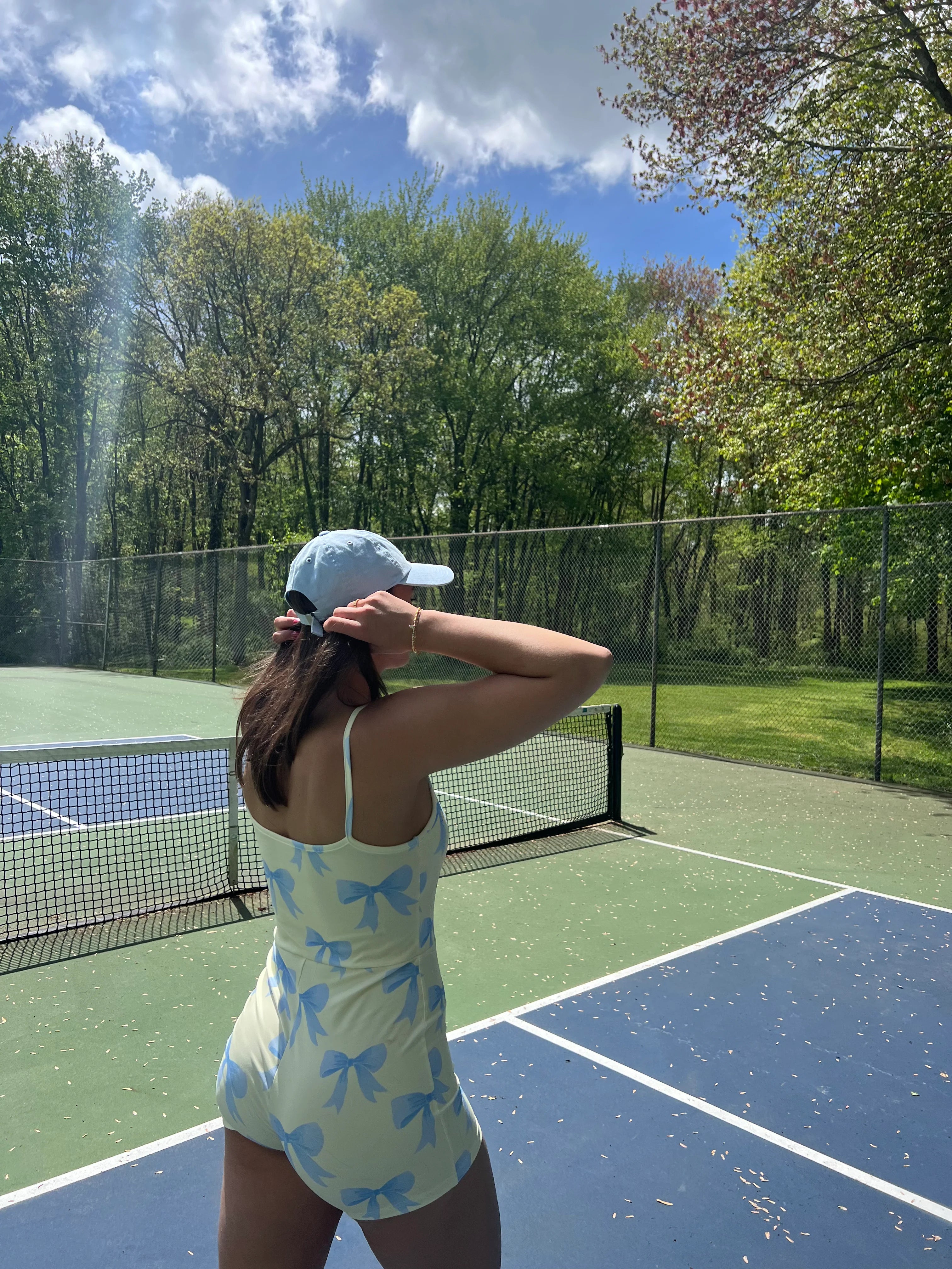 Blue bow shorty suit romper