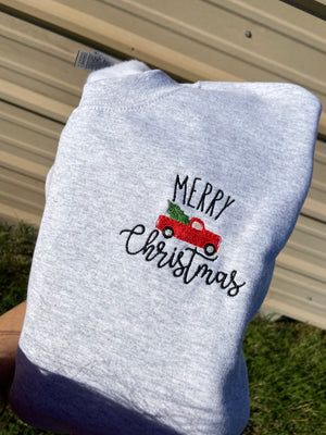 Merry Christmas truck embroidered sweatshirt