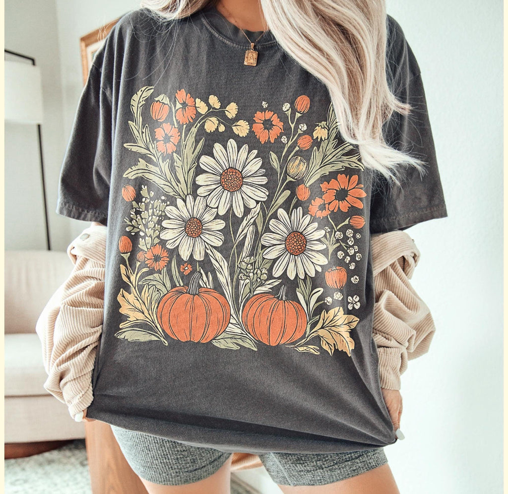 Floral pumpkin comfort color tee