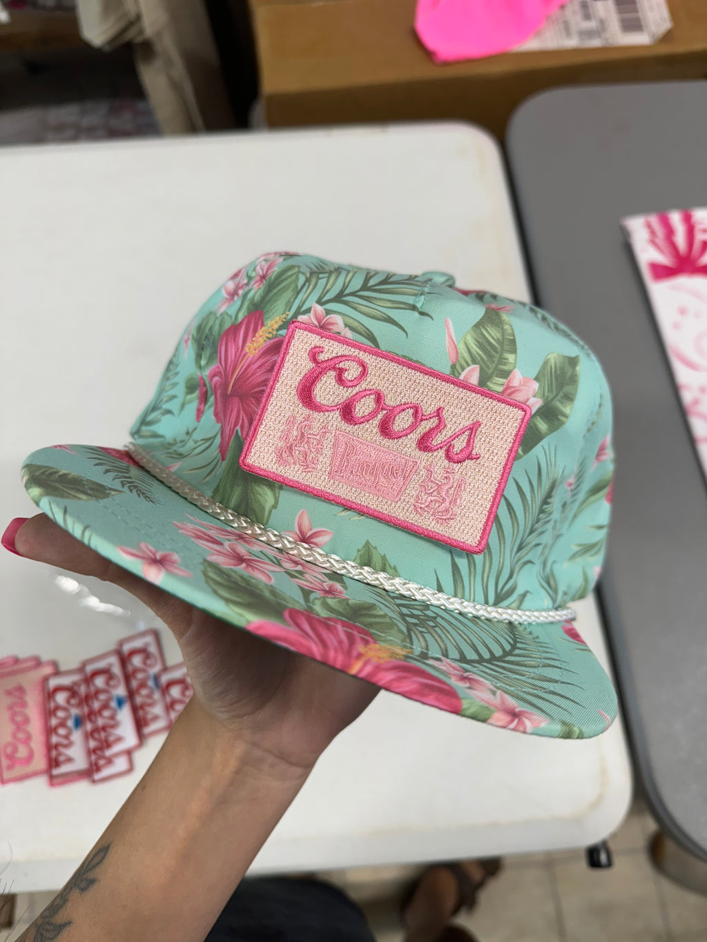 Coor pink patch floral trucker hat