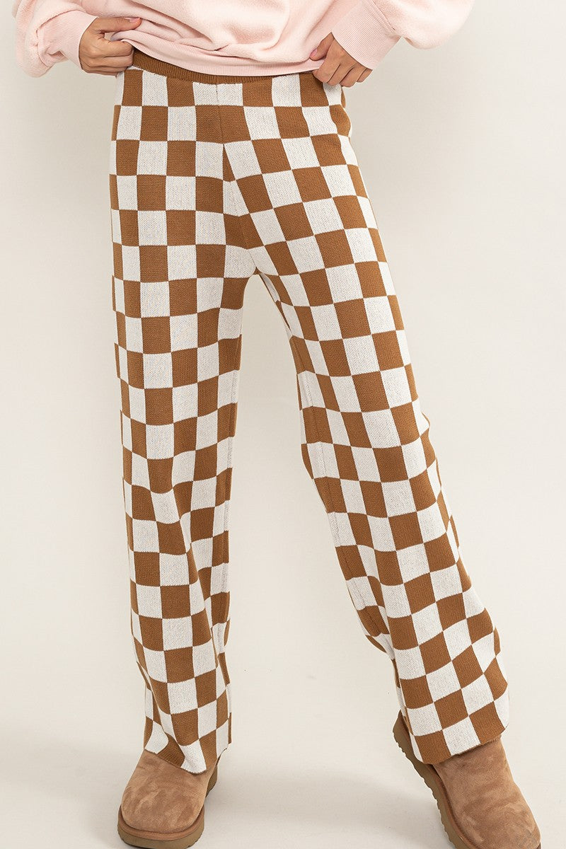 Checkered stretchy ribbed pants