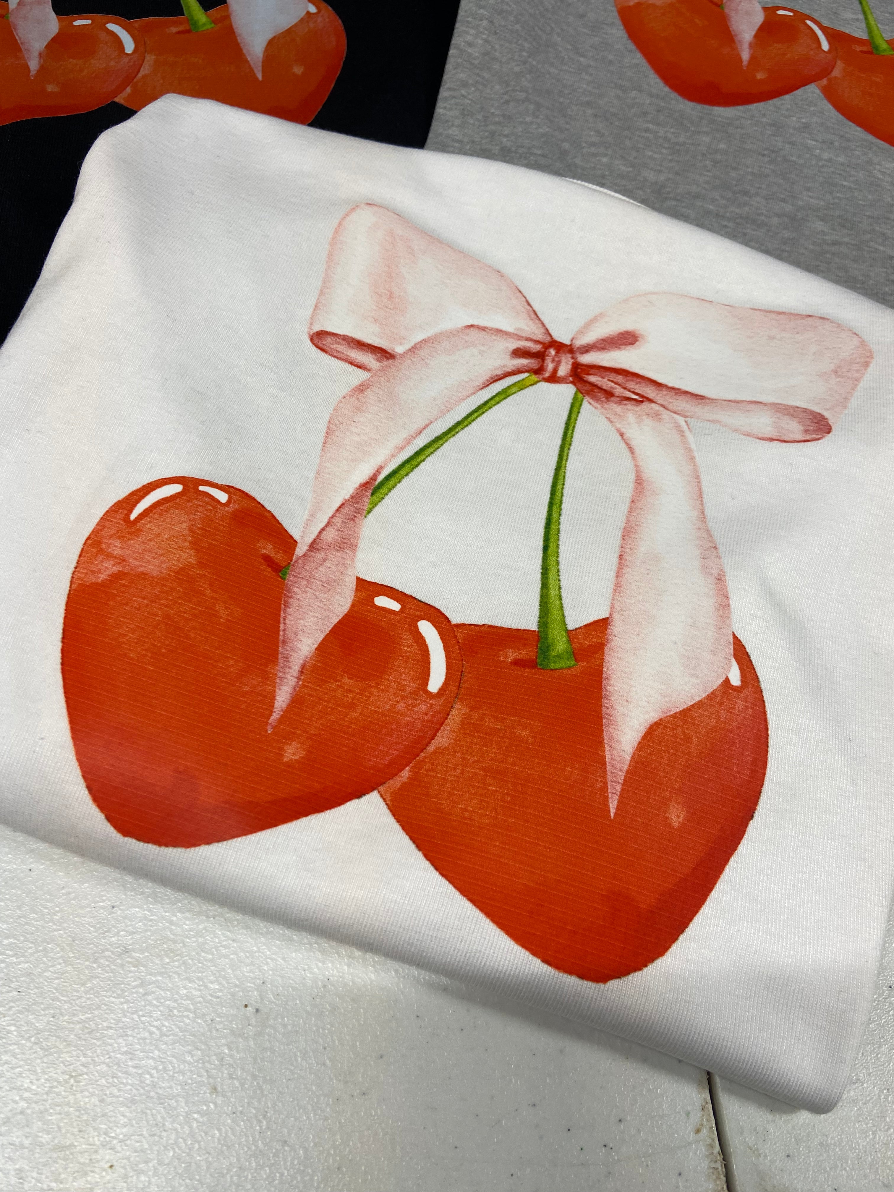 Trendy Cherry Soft Girl Era Pink Bow Aesthetic coquette  ribbed cropped baby tee women's sizing