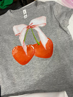 Trendy Cherry Soft Girl Era Pink Bow Aesthetic coquette  ribbed cropped baby tee women's sizing