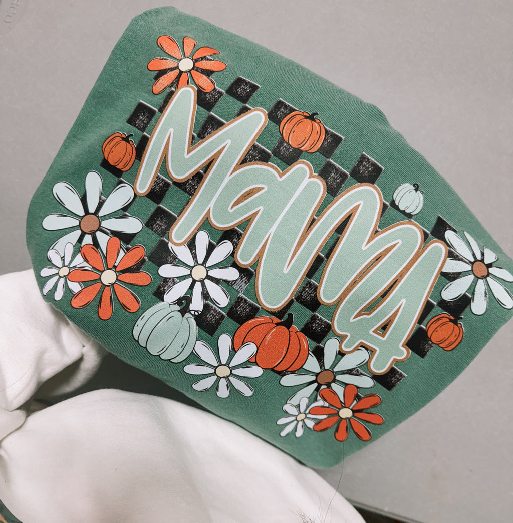 fall mama checker florals & pumpkins tee or sweatshirt