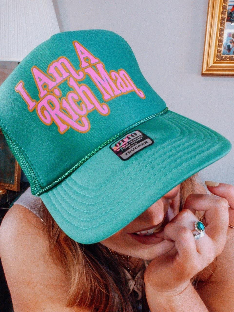 I am a rich man green trucker hat