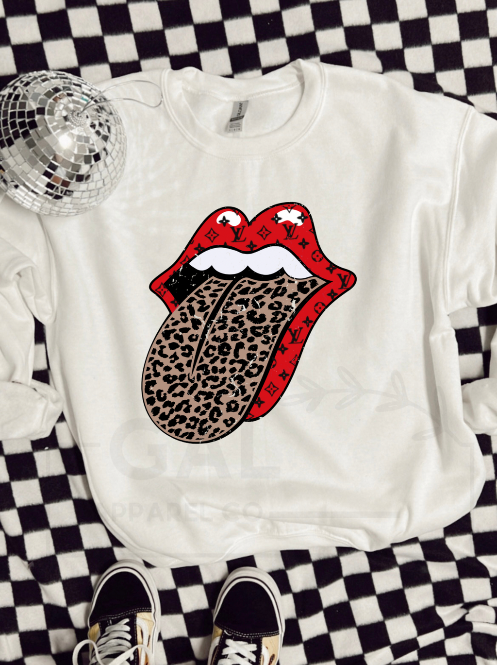 L/V leopard retro lips design tee or sweatshirt