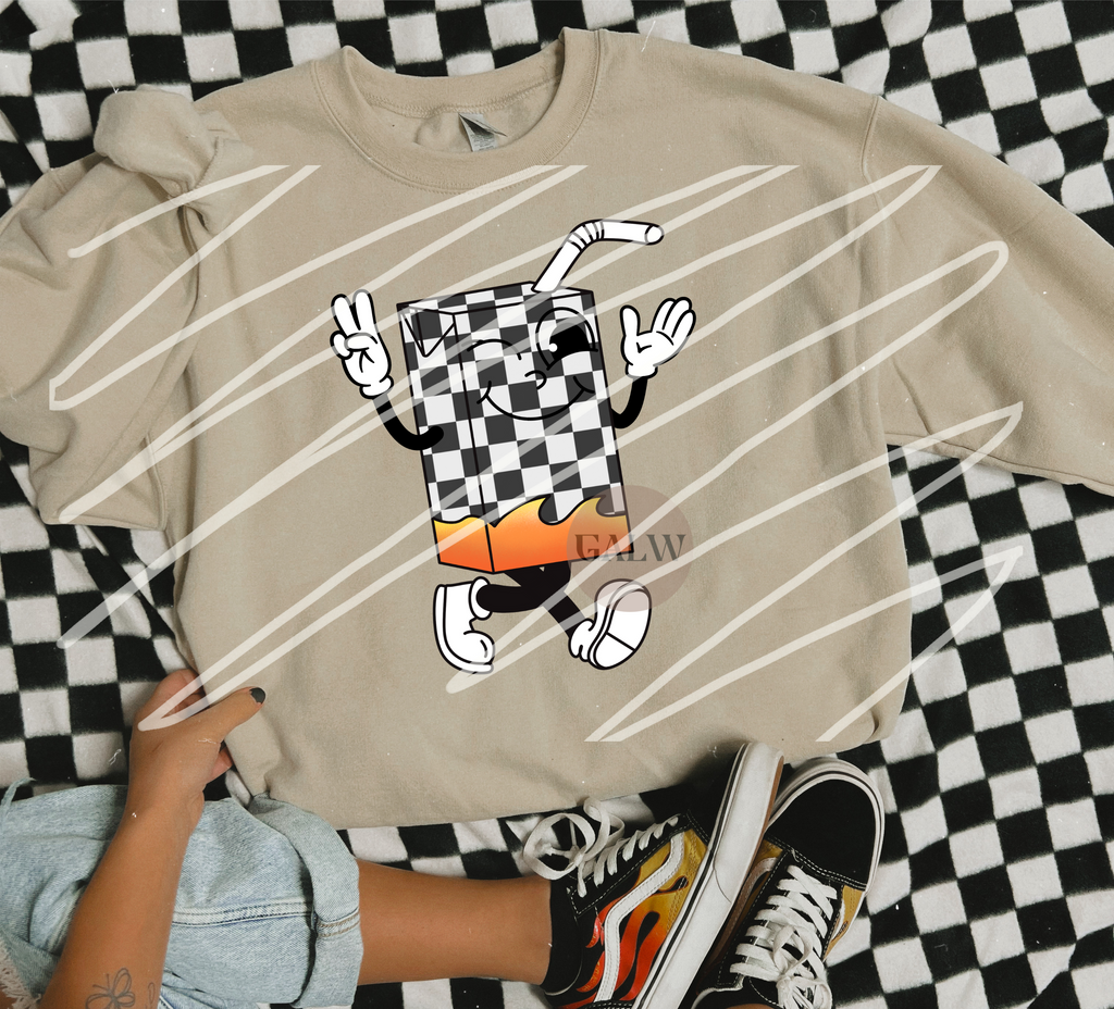 Checkered flame juice box front design tee or sweatshirt