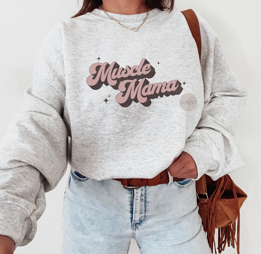 Muscle mama simple star & pink front design tee or sweatshirt
