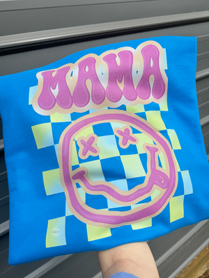 Mama neon checker face tee or sweatshirt