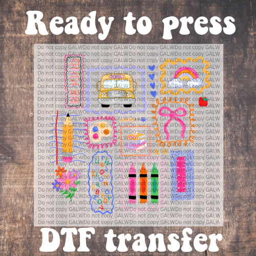 Back to school doodles DTF full color transfer