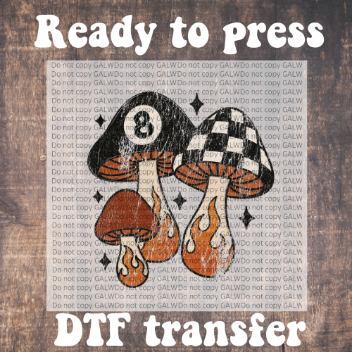 Checker mushroom DTF full color transfer