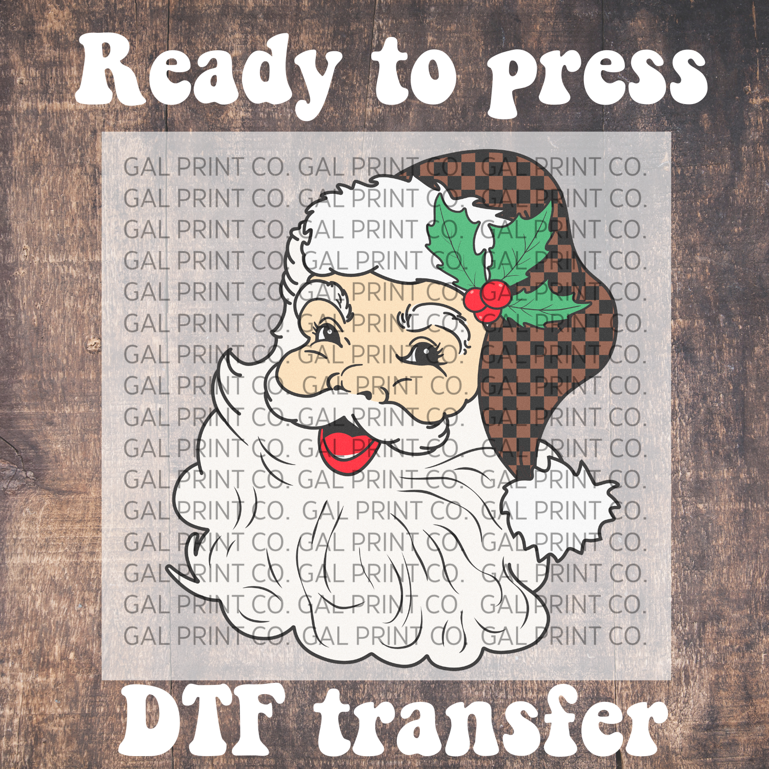 checker santa DTF full color transfer