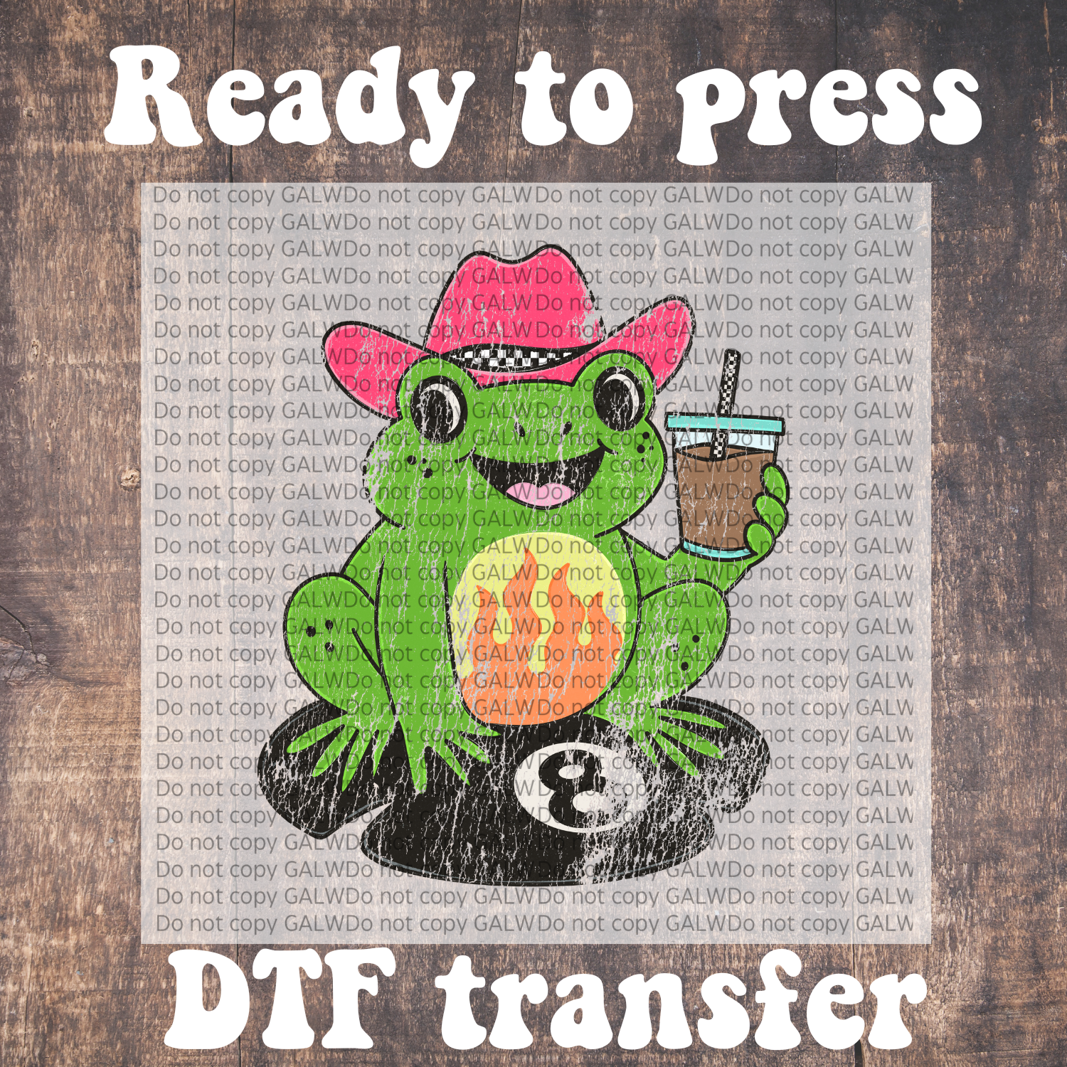 Western frog with coffee DTF full color transfer