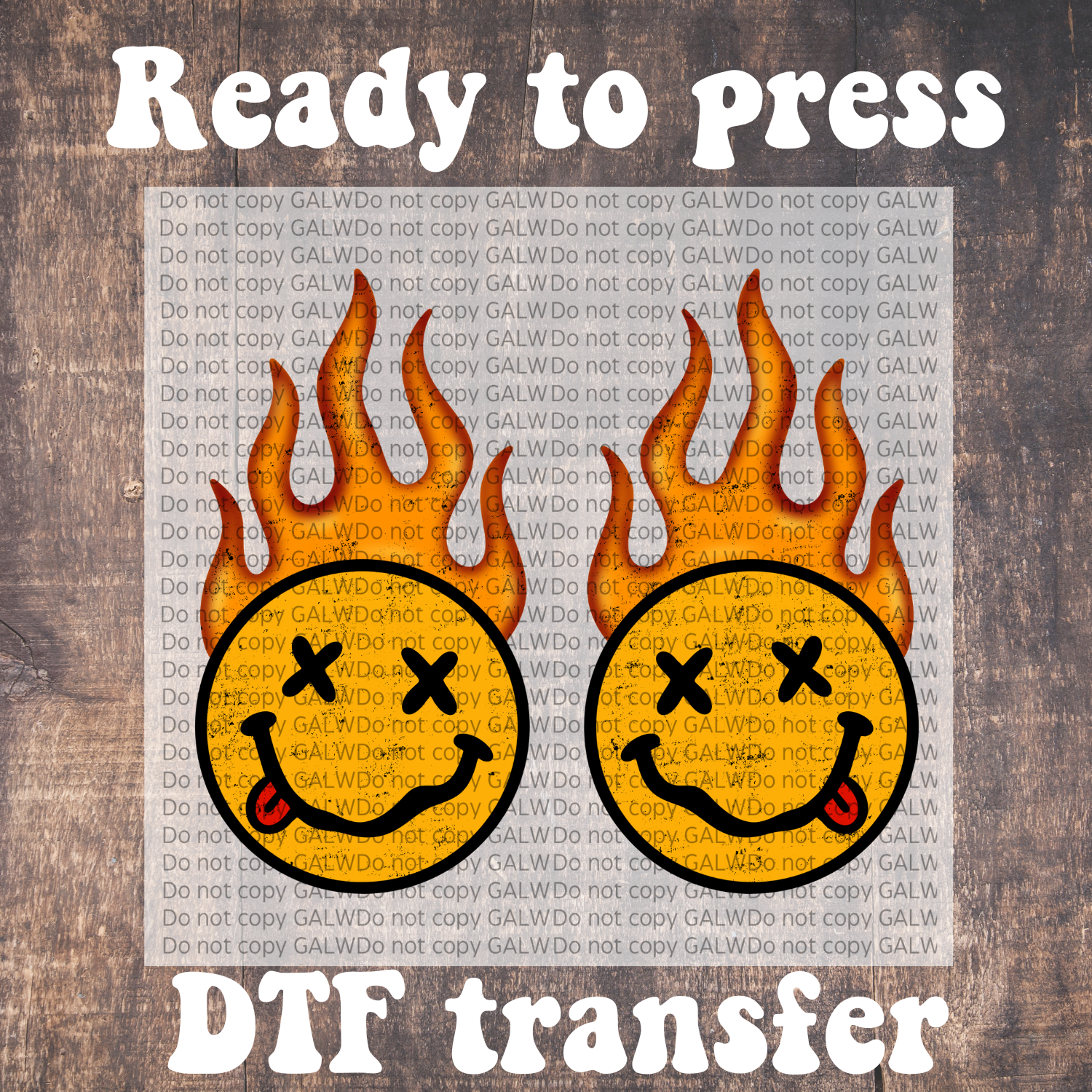 Flame goofy face DTF full color transfer