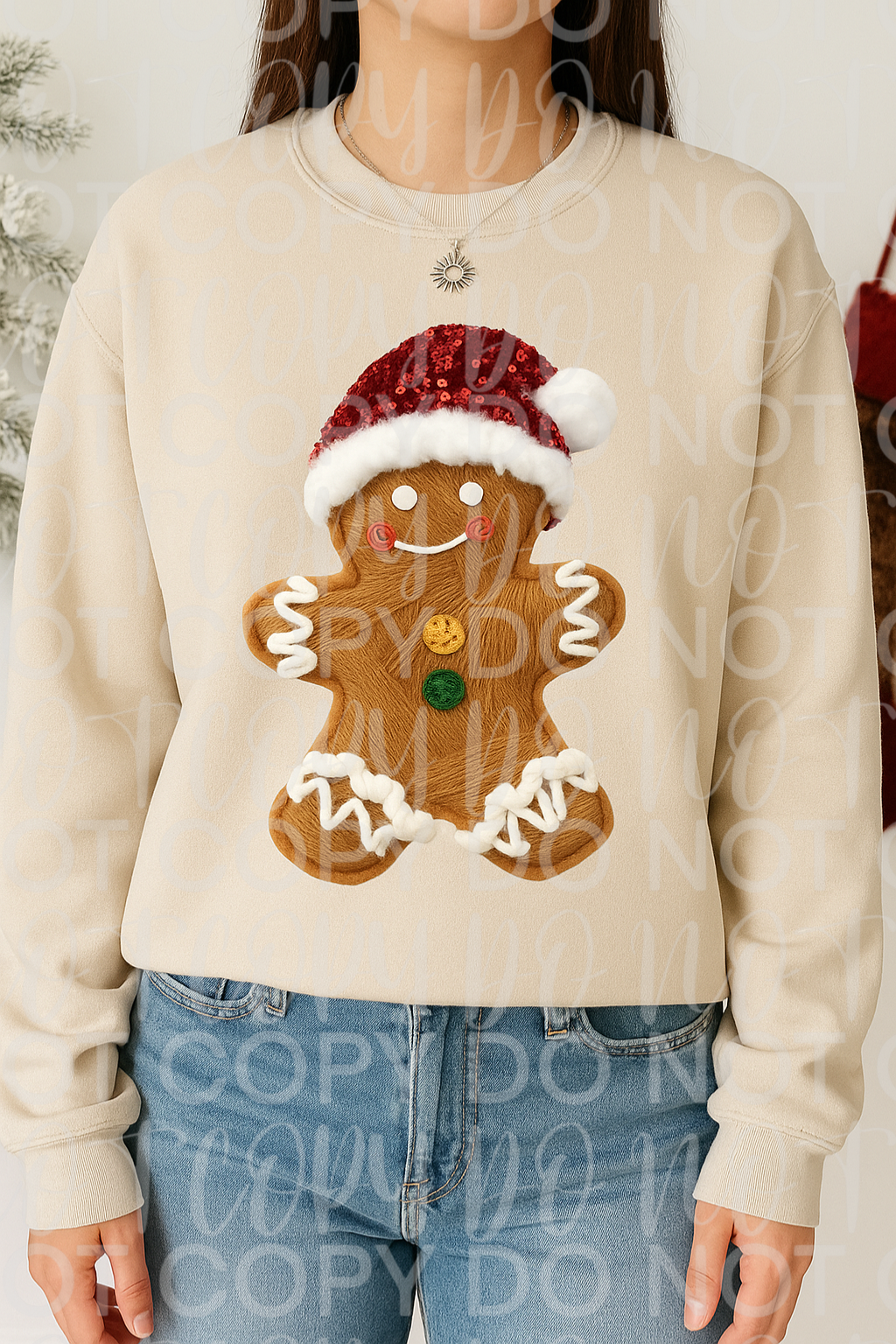 Gingerbread man faux yarn tee or sweatshirt